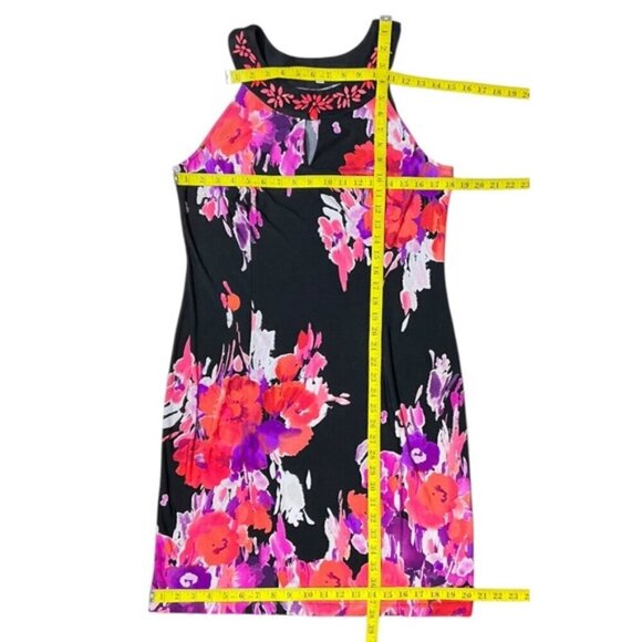 Sandra Darren Dress Beaded Keyhole Watercolor Floral Slip On Black Pink Size 12 - Picture 4 of 16